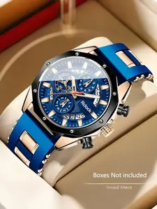 Men's Casual Sports Durable Watch Waterproof Luminous Calendar Week Display Quartz Analog Buckle Strap Ideal Gift for Students and Men