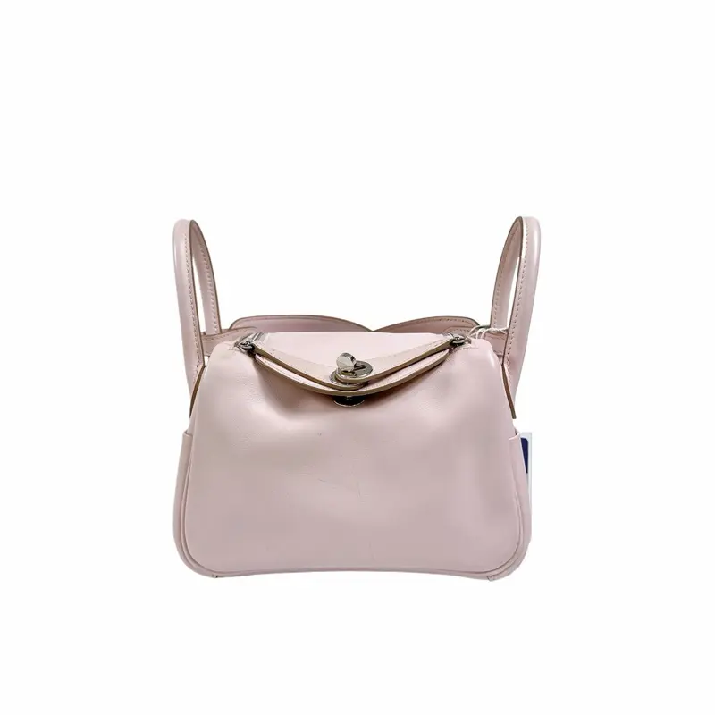 Pre-owned HERMÈS leather Shoulder Bags HERMES Swift Verso Mini Lindy 19 pink Mauve Pale Gold