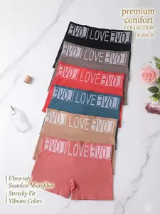 [6-Pack] Seamless Microfiber Underwear for Women, Ultra-Soft Letter Print Low Rise Panties, Stretchy Athletic Briefs, No-Show Invisible Comfort Daily Knickers