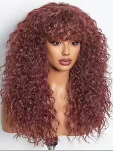 18 Inch Synthetic Hair Afro Kinky Curly Wig for Women, Medium Length with Bangs, Bouncy for Daily Party Use, Cosplay Costume Accessory, Afro Wigs