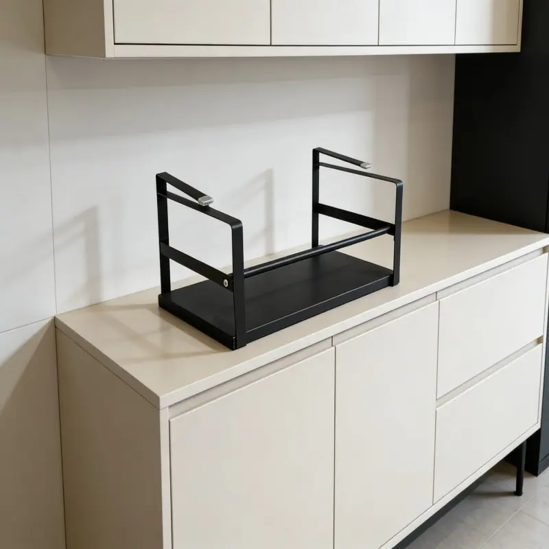 Overhead Kitchen Storage Rack - Heavy-Duty Under-Cabinet Shelf, Space-Saving Spice and Pantry Storage, Wall-Mountable for Cabinets, Shelves, Doors (No Drilling Required) (Suitable for 10,000+ Homes, Model DM306-B)