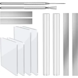 12 Pcs Polymer Clay Cutter Tools, Acrylic Roller for Polymer Clay, Acrylic Sheet Rectangle Shape, Clay Rolling Pin, Modeling Clay Carving Tools, Shaping Knife for Clay DIY, Earing Making, Jewelry