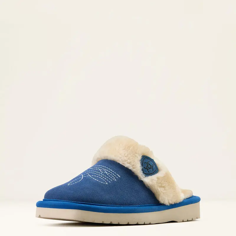 Women's Ariat Jackie Square Toe Denim Suede Slide Slipper - Leather, Acrylic, EVA Sole, Foam Cushioned, Slip-On, Indoor/Outdoor, Quick Trips, Faux Single Stitch Welt Footwear