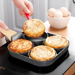 3/4-hole Non-stick Pancake Pan, Wooden Handle Medical Stone Omelet Pan, Household Breakfast Hiroki Steak Pan, Kitchen Cookware, Kitchen Gadgets,  Kitchen Accessories