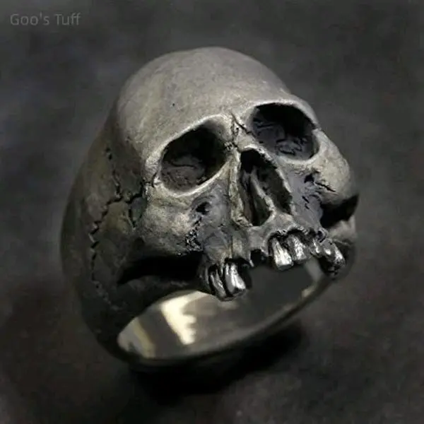 Men's Gothic Skull Ring - Silver Statement Band, Creative Bold Minimal Design for Streetwear, Daily Stacking, European-American Costume Jewelry Accessory