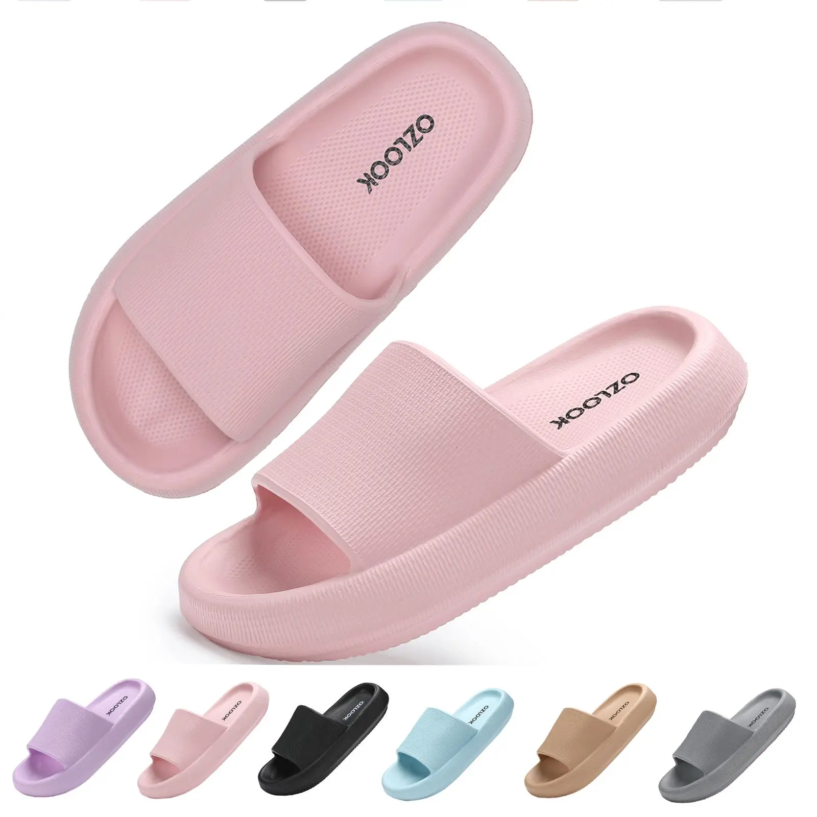 Unisex Single-Strap Cloud Slides, Non-Slip Thick-Platform EVA Shower Slippers, Waterproof Quick-Dry Open-Toe Footwear for Bathroom, Pool (Home Improvement Bathroom Fixtures Accessory) matte bathroom accessory black