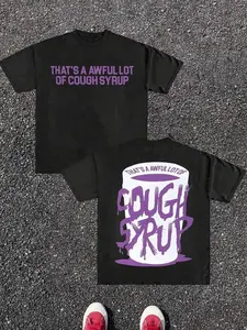 Men's Funny Retro Cough Syrup Graphic T-Shirt - "That's a Awful Lot of Cough Syrup" Novelty Tee - Heavyweight 100% Cotton Crewneck Shirt - Light Beige Casual Everyday Top for Themed Events & Gifts - Machine Washable All-Season Apparel