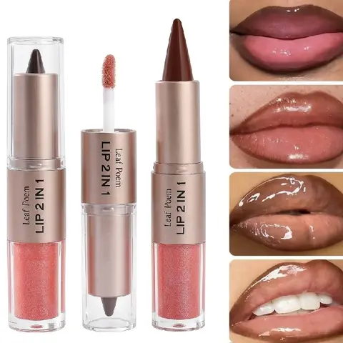 Dual-Ended Lip Combo Set - Liner & Gloss with Glossy Finish, Moisture-Infused, Hydrating, Waterproof, Long-Lasting, Lightweight Makeup for Gifting, Smooth Application