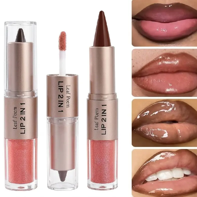 Dual-Ended Lip Combo Set - Liner & Gloss with Glossy Finish, Moisture-Infused, Hydrating, Waterproof, Long-Lasting, Lightweight Makeup for Gifting, Smooth Application