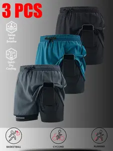 Men's Quick-Dry Breathable Running Shorts, Lightweight Sweat-Wicking Loose Fit Cycling Shorts, Waistband & Side Pockets, Drawstring Waist Shorts, Training & Casual Wear