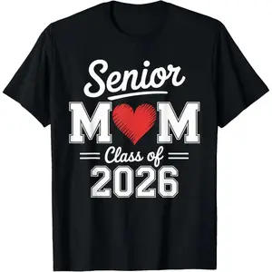 Cotton Unisex Senior Mom Class of 2026 Proud Parent Graduation Tee, Graphic Printed Womenswear Casual Round Neck T-Shirt