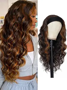 Long Body Wave Brown Headband Wig - Black Loose Body Wavy Headband Wig for Women - 26 Inch Thick Soft Synthetic Fiber Wig Wear and Go Glueless Wigs Natural Looking Easy Wear Head Band Wigs Glueless Beginner Wig