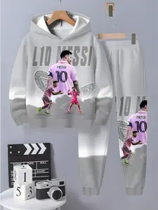 Boys' Fun Printed Hoodie, Sweatshirts and Sweatpants Set, Comfortable Casual Wear, Soft and Cozy, 3D Fashion Kids, Long Sleeve Top + Pants, Youth Kits