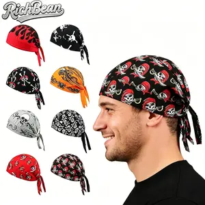 SummerVibes 2Pcs / 8 Pack Skull Pirate Print Do Rag Skull Caps | MotorcycleTok CyclingTok OutdoorTok Sweat Wicking Cooling Breathable Helmet Liner Bandana | for Men Biker Cycling Motorcycle Hiking Gym Outdoor Sports