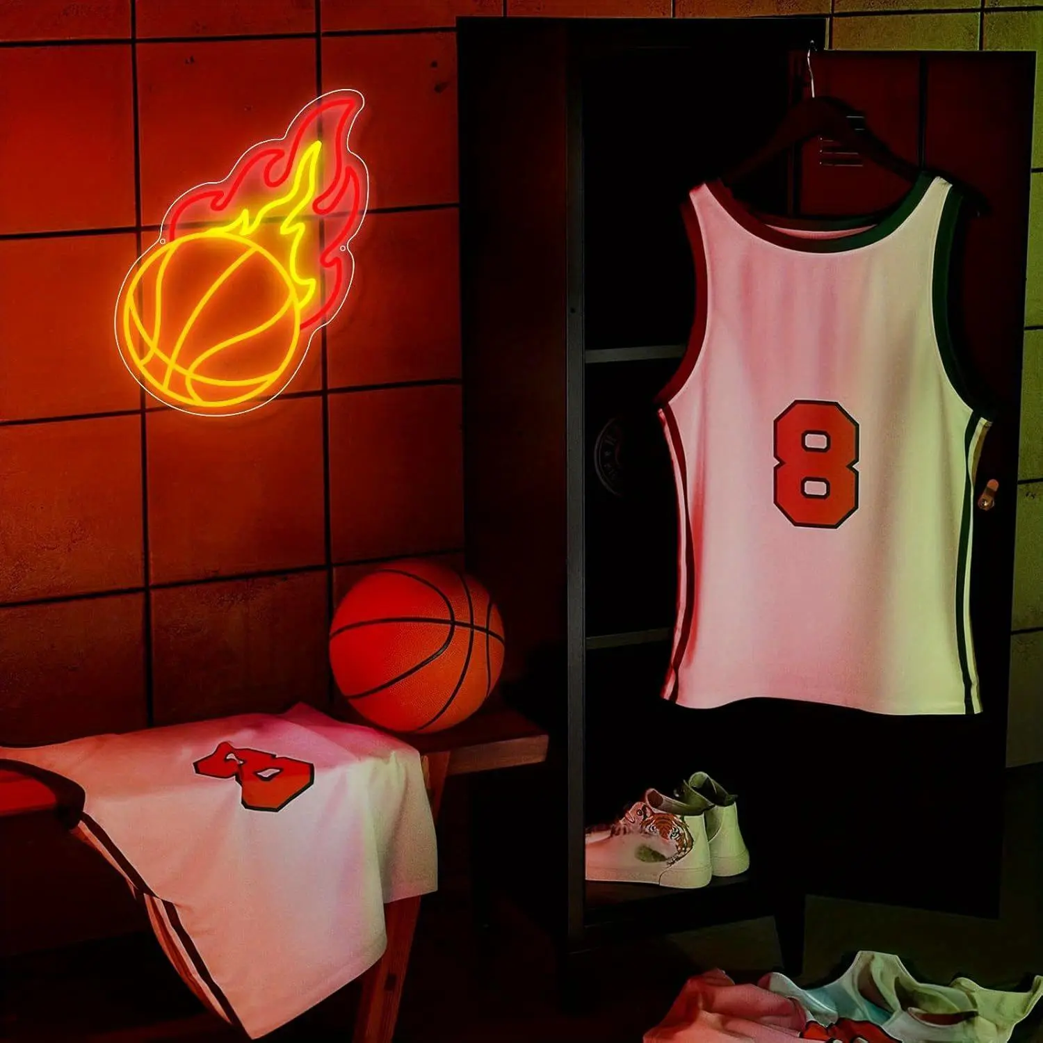 ROSNEK Acrylic Sports Theme Basketball LED Neon Sign - USB-Powered, Dimmable Home Decor Light, Wall Mount Decoration, Room Accessory Gift for Boyfriend (Christmas, Birthday), Led Neon Lights, Adjustable