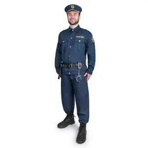 Police Costume Dress For Adults | Navy Blue Uniform Set with Hat, Badge, and Accessories - Suitable for Halloween , Cosplay, Pretend Play & Role Play- Menswear Clothing