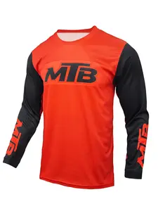 Men's MTB Long Sleeve Jersey, Quick Dry Breathable Moisture Wicking Mountain Bike Shirt, Orange Black Color Block Off Road Cycling Top, Offroad Cycling Jerseys