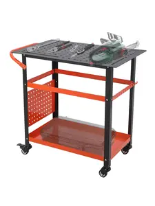 Heavy Duty 36"x24" Portable Rolling Steel Welding Table - 2-Layer Welding Cart with 5/8-Inch Pegboard Holes, 4 Tool Slots, 1200LB Capacity for Shop Organization and Hanging Racks, Two Layers