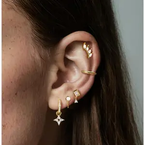 Gold Hoop Stud Earrings Stacks for Women,14K Gold Plated Chain Earring Sets,Hypoallergenic Drop Dangle Earrings for Women,20G Christmas Earring for Multiple Piercing