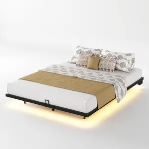 Floating Bed Frame With Lights & Outlets,Built In Charging Hub & Ambient LED Lighting,Heavy Duty 1500 LB Capacity Platform Bed