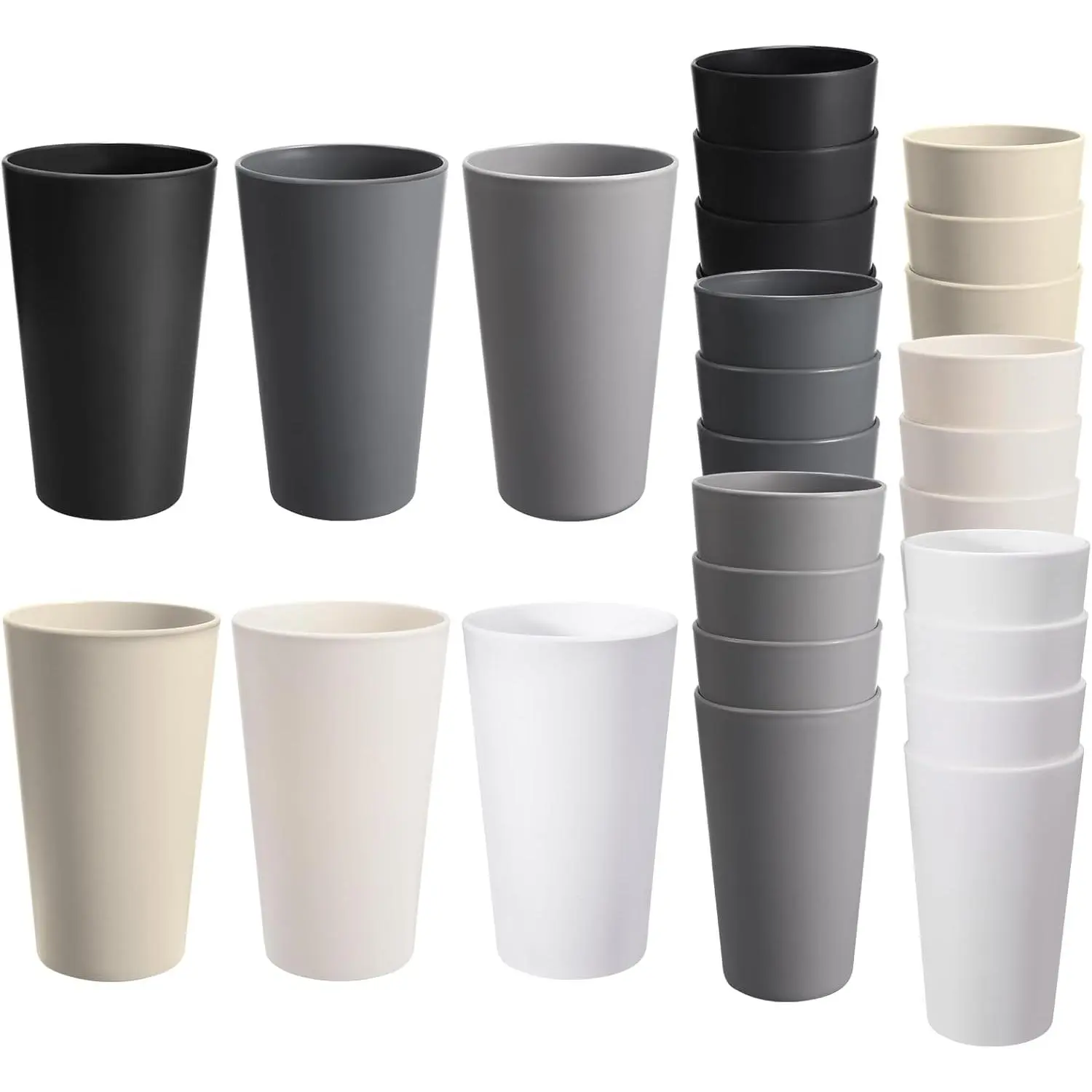 24-Pack Unbreakable Plastic Cup Set, 20 Oz Reusable Plastic Cups, Stackable Water Cups, Kitchen Drinking Cups, Outdoor Use, BPA-Free, Dishwasher, Refrigerator, and Microwave Safe (20 Oz, 6 Colors)