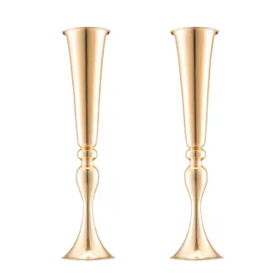 VEVOR 2PCS 56cm/22.05' Tall Wedding Flower Vase Metal Gold Trumpet for Tables