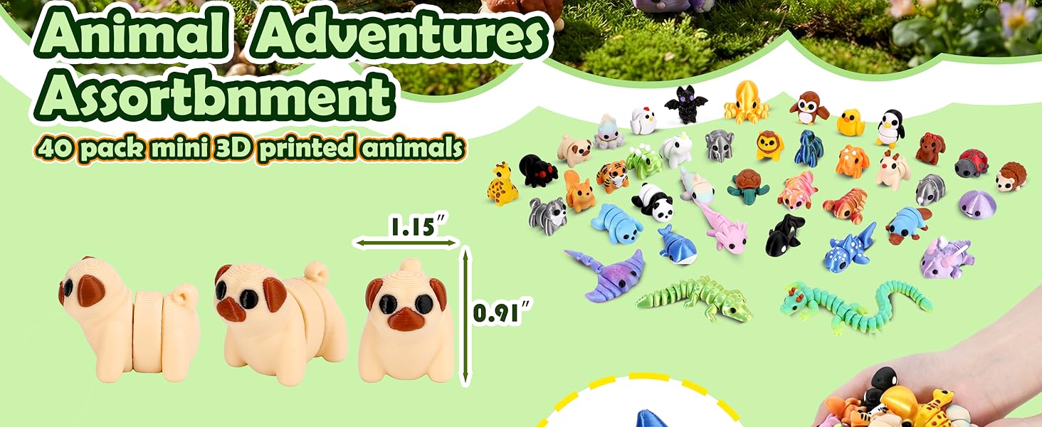 40PCS Mini 3D Printed Cute Animal Figures Set - Articulated Fidget Toys, Sensory Products, Whimsical Mini Gifts for Party Favors, Classroom Prizes, Cute Figures, Cool Gifts For Kids