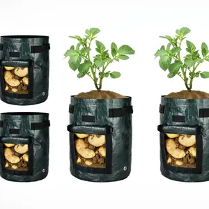 iPower 10 Gallon Potato Grow Bags - 4 Pack with Harvest Window & Handles, Thick PE Material, Reusable & Versatile for Vegetables & Fruits Green