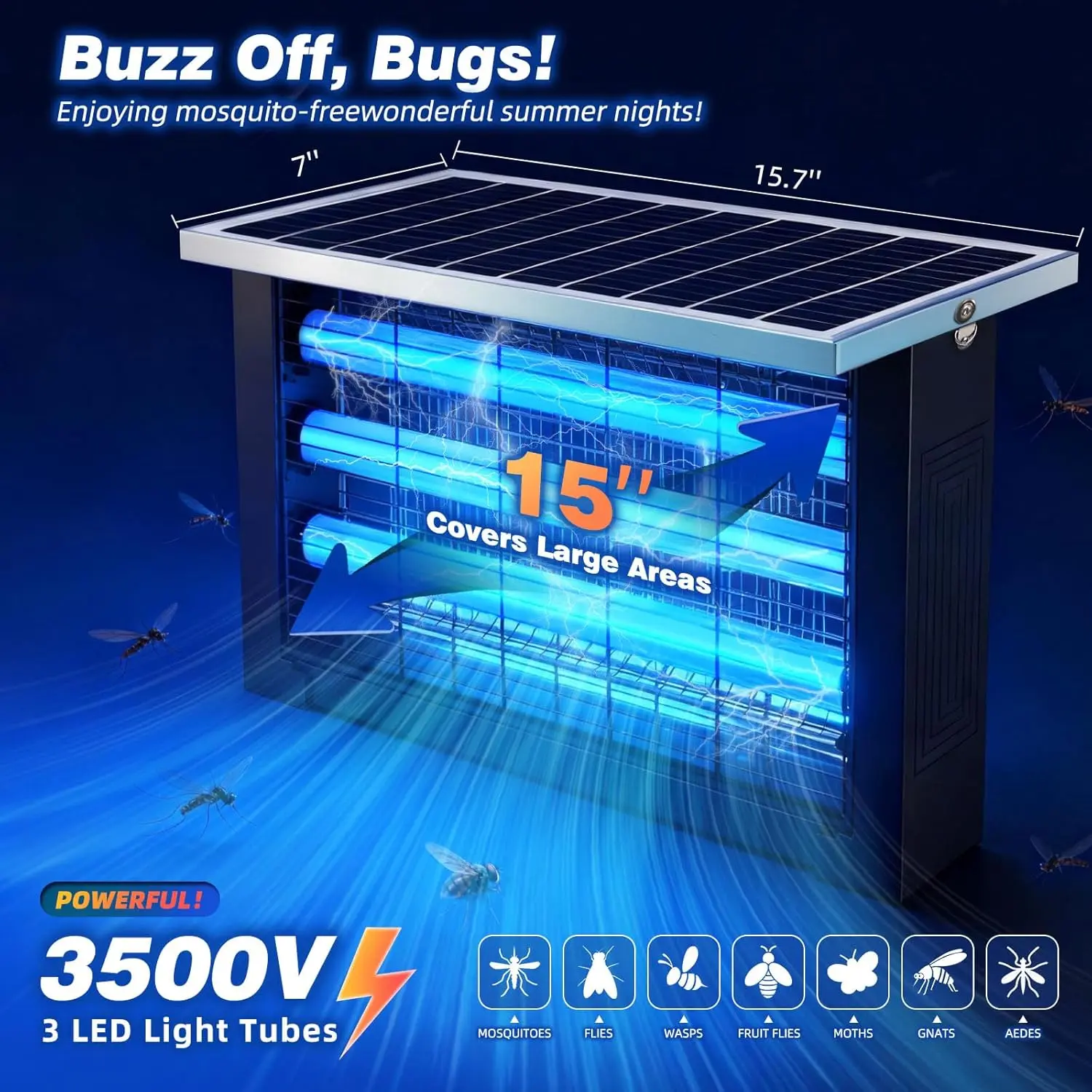 Black 1-Pack Powerful Wide-Coverage Insect Trap, Silent Operation, Long Endurance, Dual Power Supply, Insect Pest Control Mosquito Fly Trapper Fly Killer Outdoor for Balcony, Villa Lawn Outdoors