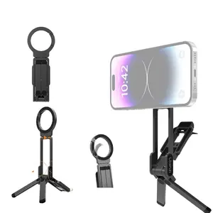 Travel Ma38 Portable Compact Phone Photography Stand Magnetic Maglock Carabiner Adjustable Tripod Magsafe Handheld Selfie Stick for iPhone Android Smartphone Cellphone Desktop Shooting