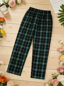 Green & Red Plaid Elastic Waist Pajama Pants (2 Colors Available), Casual Plaid Loungewear Pants with Pockets, Comfy Homewear for Relaxation & Sleep, Trendy Plaid Sleep Bottoms for Lazy Days & Cozy Nights