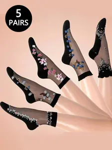 5 Pairs Cool Glass Fiber Breathable Women's Fitted Ankle Socks, Moisture Wicking, Comfortable and Lightweight, Perfect for Daily Wear