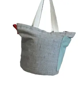 Round Style Zipper-Closure Web Strap Fabric Bag with Single Pocket