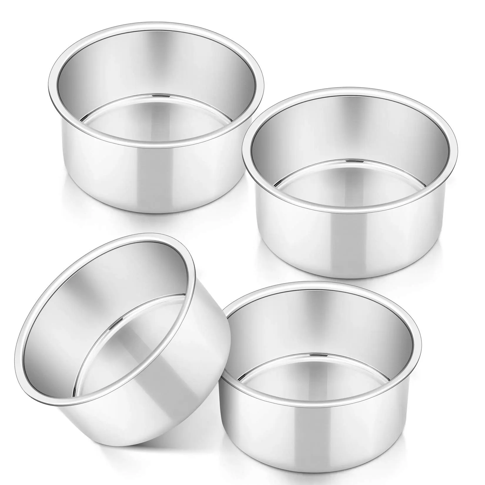 Cake Pan Set of 4, Stainless Steel Baking Round Cake Pans Tins Bakeware for Birthday Wedding, Leak-proof & Easy Clean, Mirror Finish & Easy Releasing