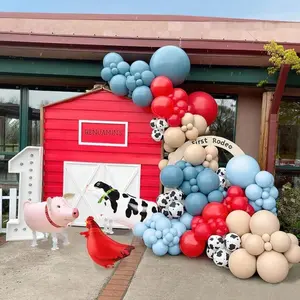 125-Piece Cow Print Balloon Arch Garland Kit, Multicolor Western Theme Party Latex Balloons, Blue-Red Farm Animal Print Decor for Birthday, Graduation Parties