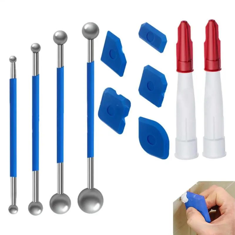 Waasoscon Silicone Caulk Remover Tool Set - Durable Metal & Silicone Scraper Kit for Windows Sinks Tiles - 10x5.1x2 cm - Reusable Grout Removal Tool with 5 Seam Smoothers & 4 Metal Ball Tools