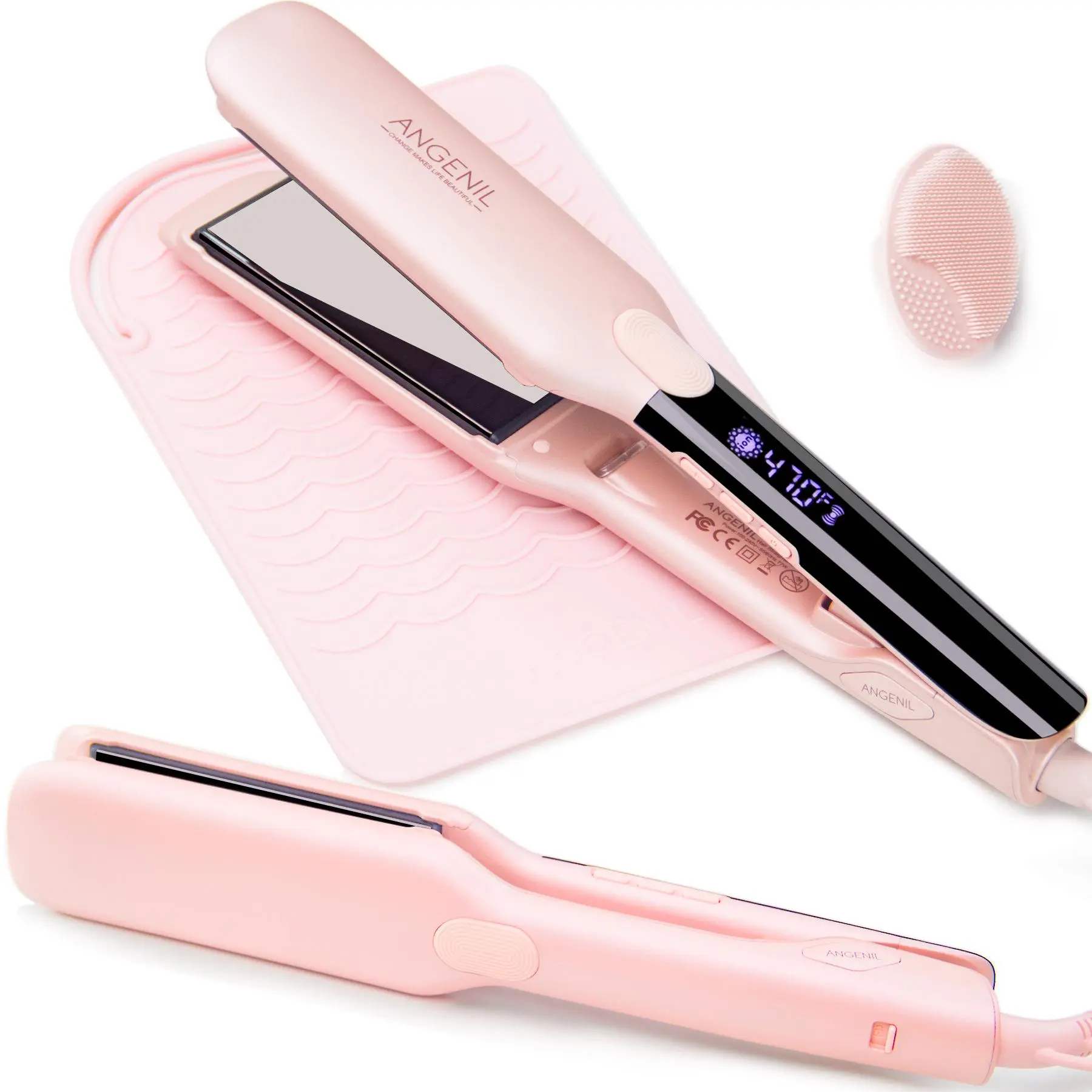 Professional Titanium Flat Iron Hair Straightener, 1 Count 2 in 1 Hair Straightening Iron with Heat Resistant Silicone Mat, Adjustable Temp Hair Straightener, Portable Hair Straightener, Smooth Styling Tool, Hair Styling Tools