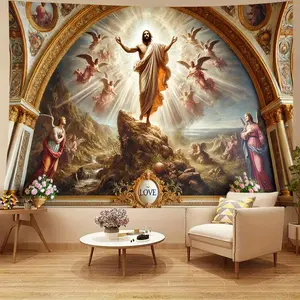 1pc Polyester Tapestry - Religious Christian Resurrection Scene with Angels & Cherubs, Vibrant Wall Hanging for Home Decor, Weddings, Parties, Events (No Electricity Needed), Religious Wall Art, Event Decoration, Classic Decor Piece, Highqu Size