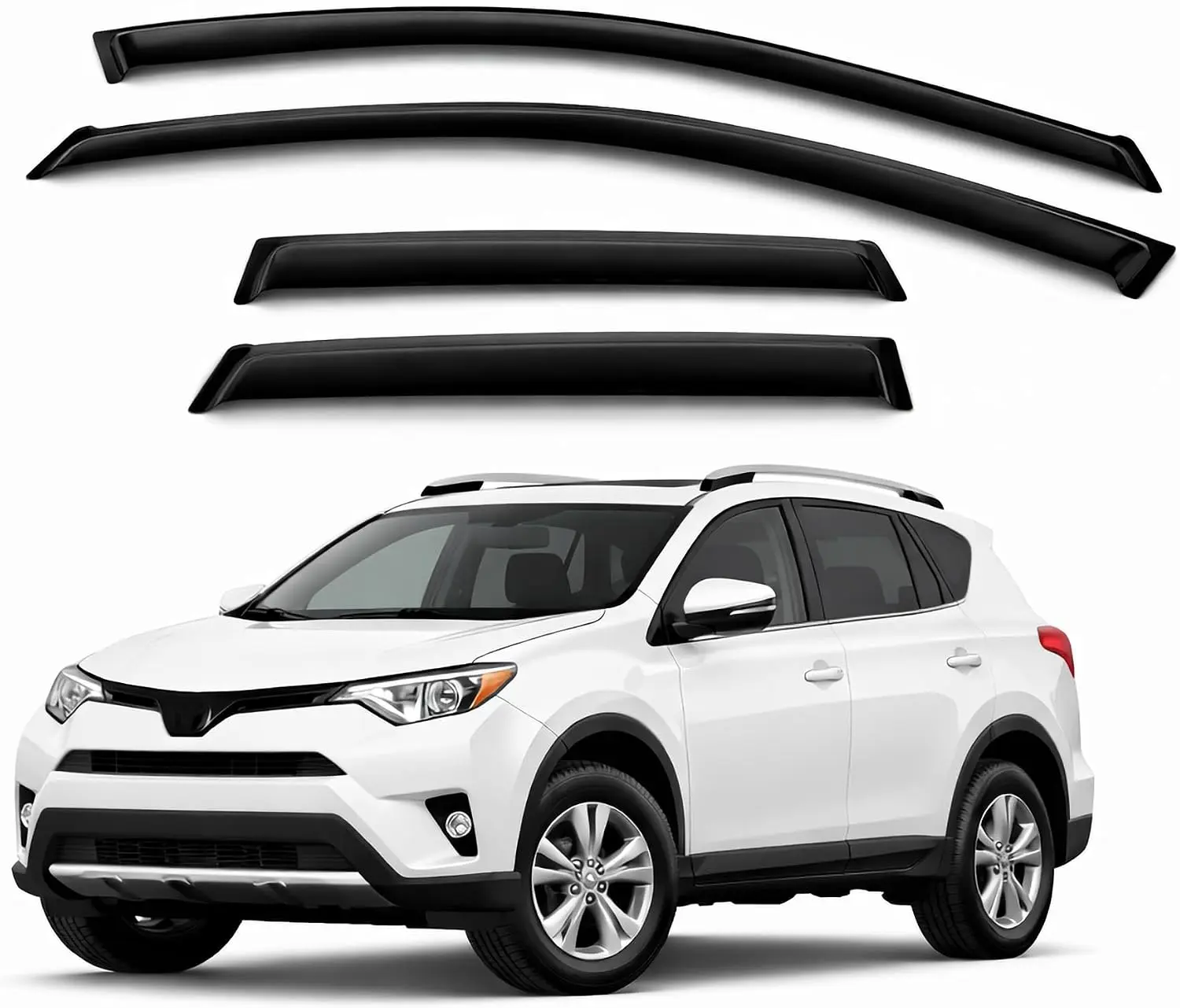 Outside Mount Rain Guards for Toyota RAV4 2013-2016, Tape-On Window Visors, Window Deflectors, Dark Smoke Vent Shades, 4PCS - WV2M-741