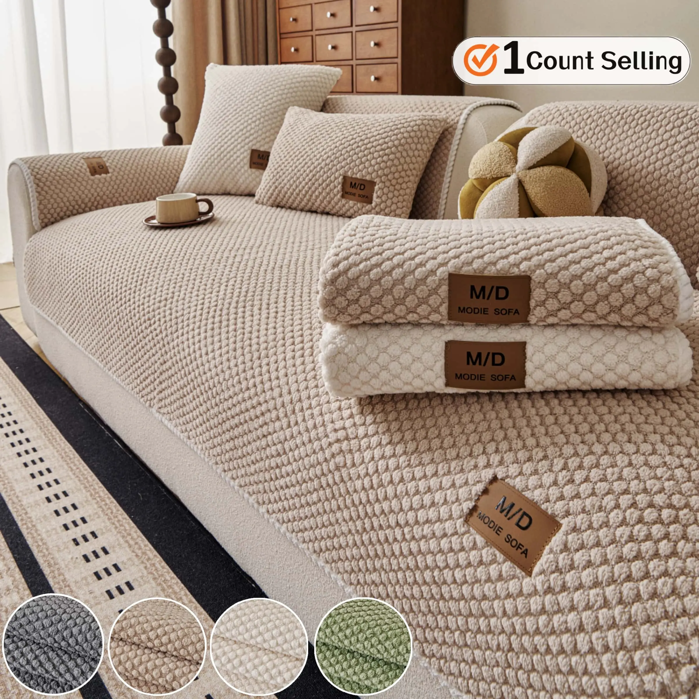 Luxury Couch Cover, 1 Piece Soft Bubble Textured Couch Seat Pad, Non-Slip Washable Sofa Protector Mat, Pet-Friendly Modern Sofa Cover for Sectional Sofa Slipcovers, Loveseat & 1-4 Seater Couch.