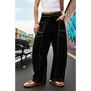 Womens Barrel Pants Drawstring Wide Leg Sweatpants Baggy Summer Lounge Pants Casual Beach Trousers