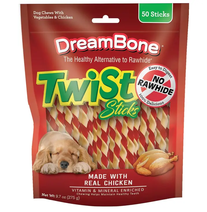 Twist Sticks Chews for Dogs, Treat Your Dog to Easy-to-Digest Rawhide-Free Chews Made with Real Vegetables and Chicken, 50 Count