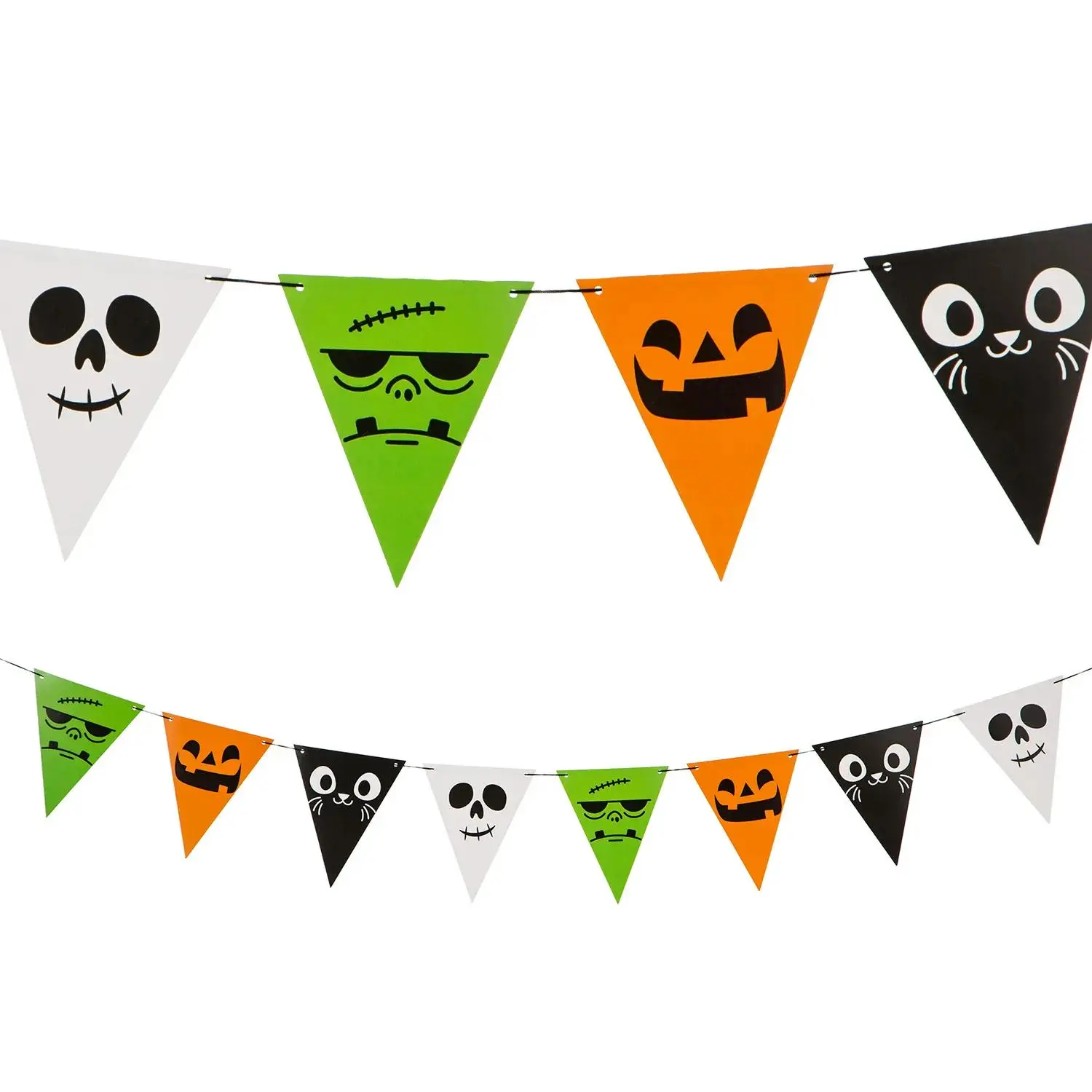 Halloween Icons Character Faces Hanging Pennant Garland 7 ft. x 8 1/4"