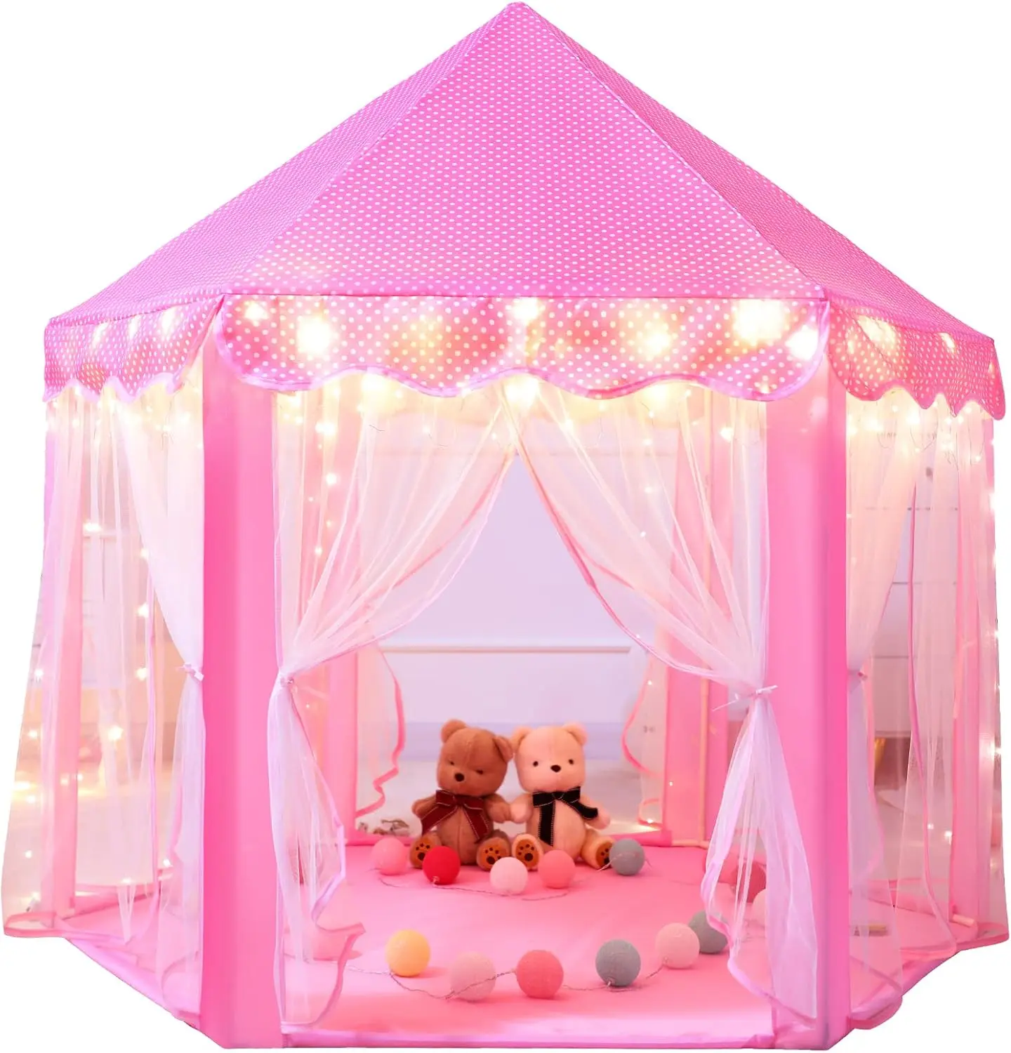 Pink Princess Castle Play Tent for Toddler Girls (Ages 2-7) - Large Lighted Star Playhouse Fort with Star LED Lights, Soft Mesh, Private Space, Indoor-Outdoor Toddler Girl Stuff, Perfect Birthday Gift Toy, Cozy Reading & Pretend Play Corner, Star Playhous