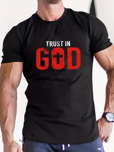 Men'S Trust in God Bold Red  Black Graphic T-Shirt