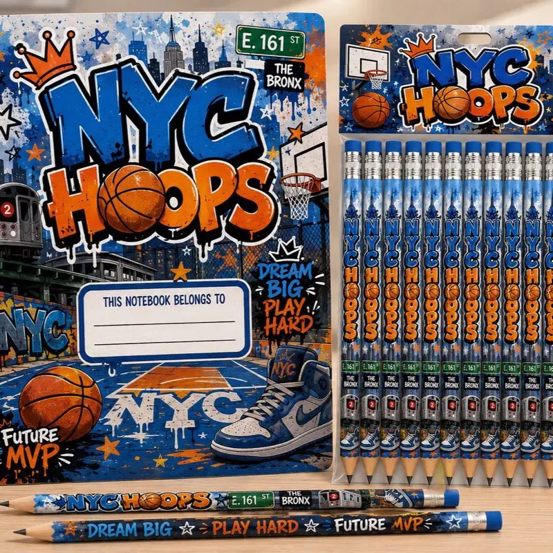 Back-to-school starts here! Personalized notebook + matching pencil set inspired by NYC basketball culture. Add your child’s name for a one-of-a-kind school set! ️ Tap the product to order yours today.