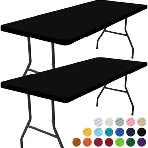 2 Pack Rectangle Table Cloth, Waterproof Elastic Fitted Tablecloths, Washable Rectangular Table Cover for Camping, Indoor and (Black, 30"x72")