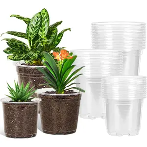 30 Pack 5/6/7 Inch Clear  Pots with Drainage Holes, Clear  Pot for Planting, Transparent Plastic  Pots,Durable Seed Starting Pot for