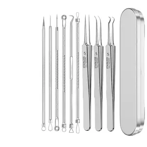 Premium 9Pcs Blackhead Removal Tool Set - Precision Pimple Popper Tweezers, Comedone Extractor for Deep Facial Cleansing & Acne Treatments