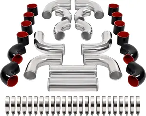 12 Pcs Universal 3" Aluminium Turbo Intercooler Piping & Silicone Coupler & Stainless Steel Clamp Kit Polished